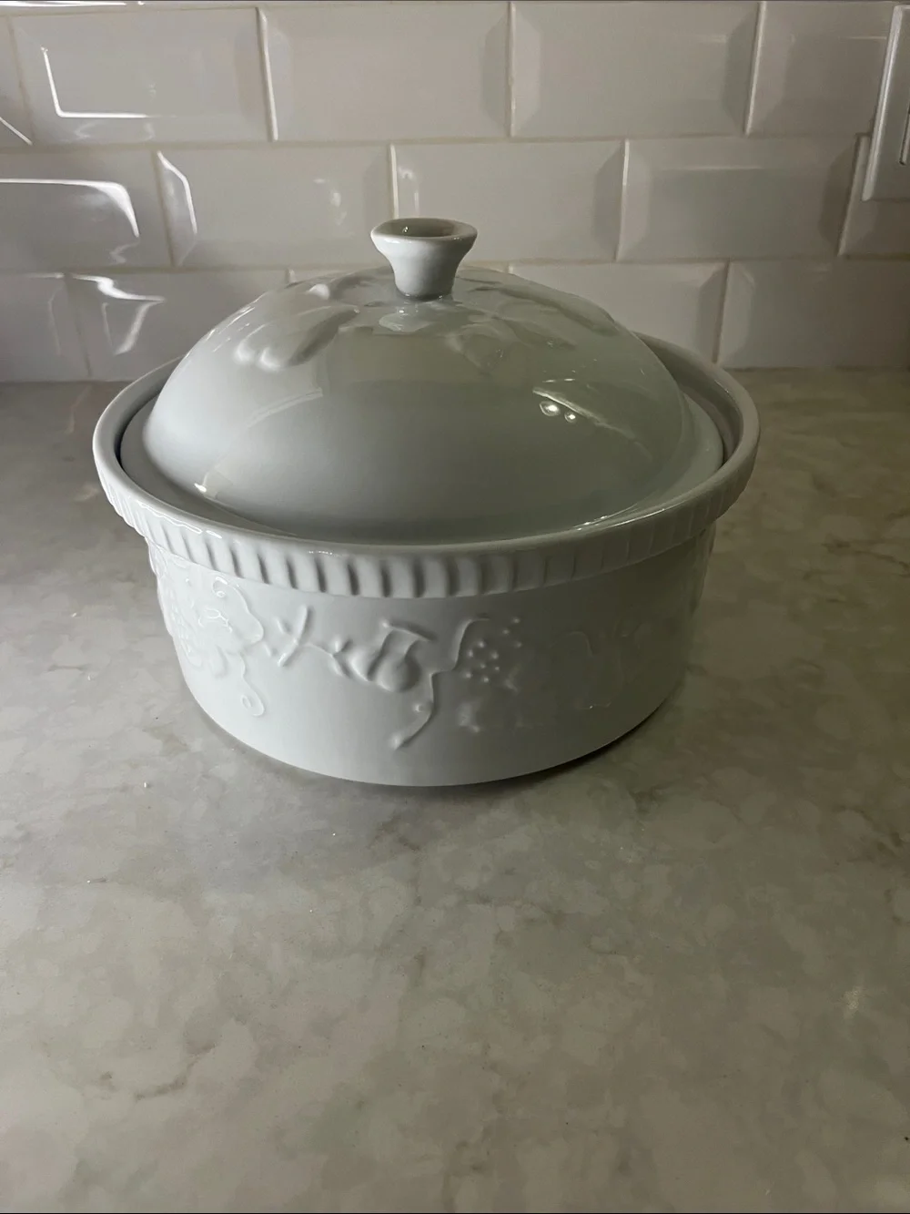Crate & Barrel Porcelain A-1-7 Casserole From Portugal 10” diameter 4” deep